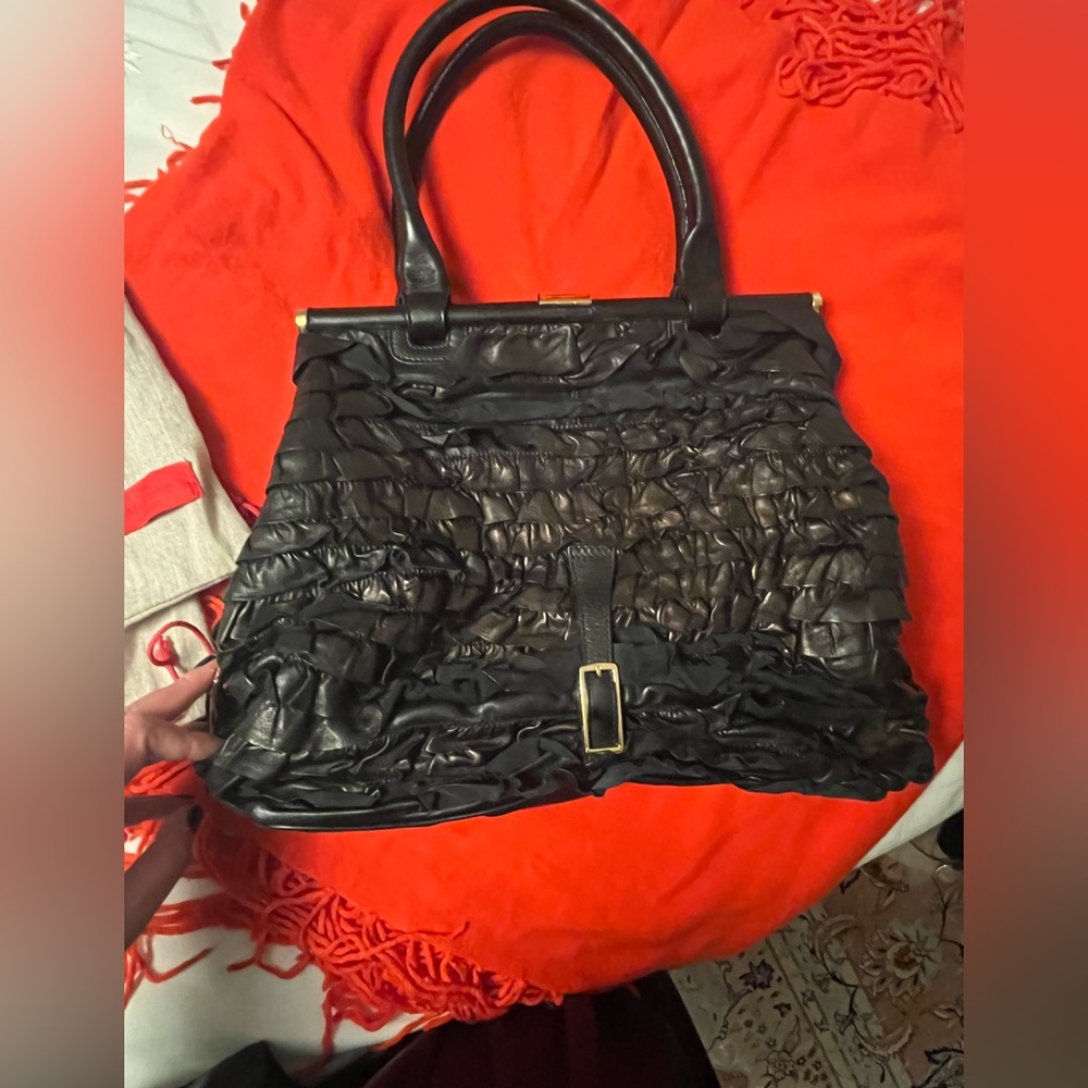 ***Valentino Garavani*** Allure Genuine Ruffled Leather Top-Handle Bag